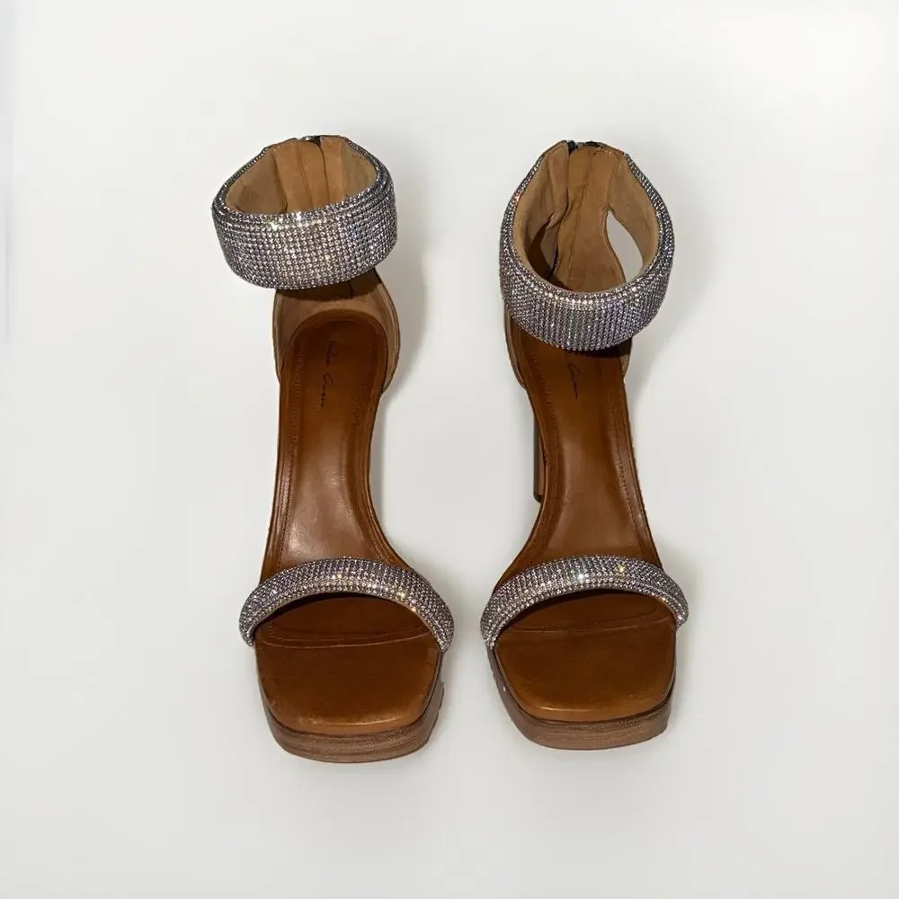 Rick Owens Hydra Sandal Honey Brown Diamond Crystal Platform Heel 41 US 10 1/2